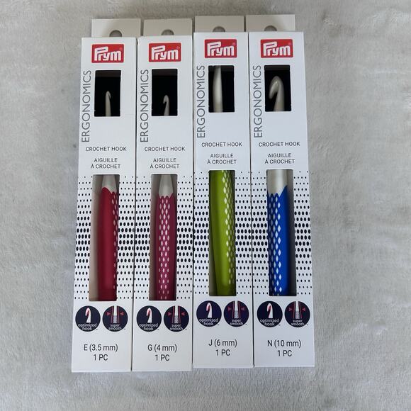 NEW Prym Ergonomics Crochet Hook Set Lot of 4: E(3.5mm), G(4mm), J(6mm), N(10mm) - Picture 1 of 9